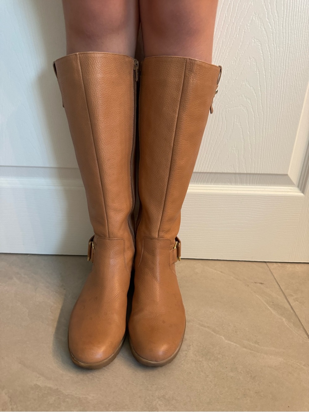 Nine West Tan Leather Knee Boots with Buckle Detail